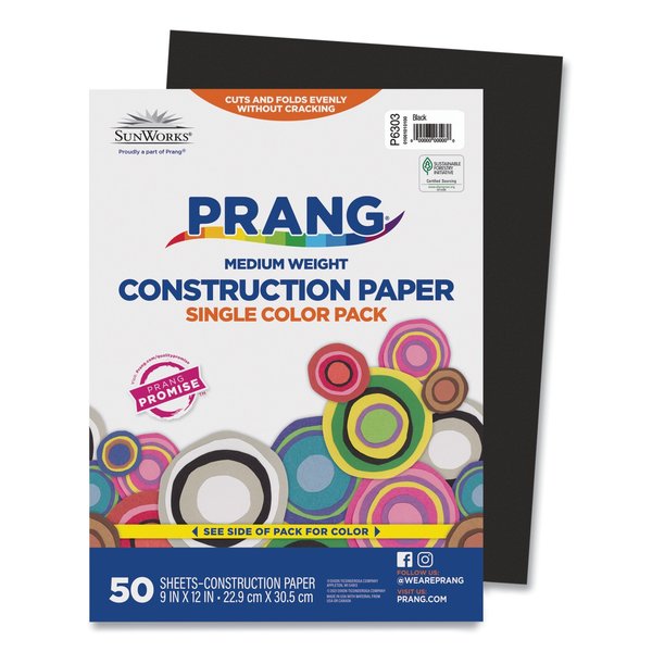 Sunworks Paper, Construction, 9" x 12", Black, PK50 6303